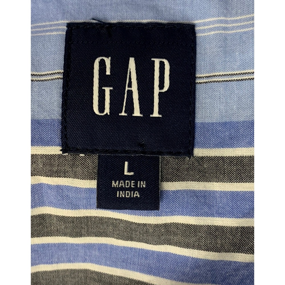 Gap Blue Mixed Stripe Tiered Shirt Dress Cotton L 3/4 Sleeve Casual Mini - Picture 4 of 12